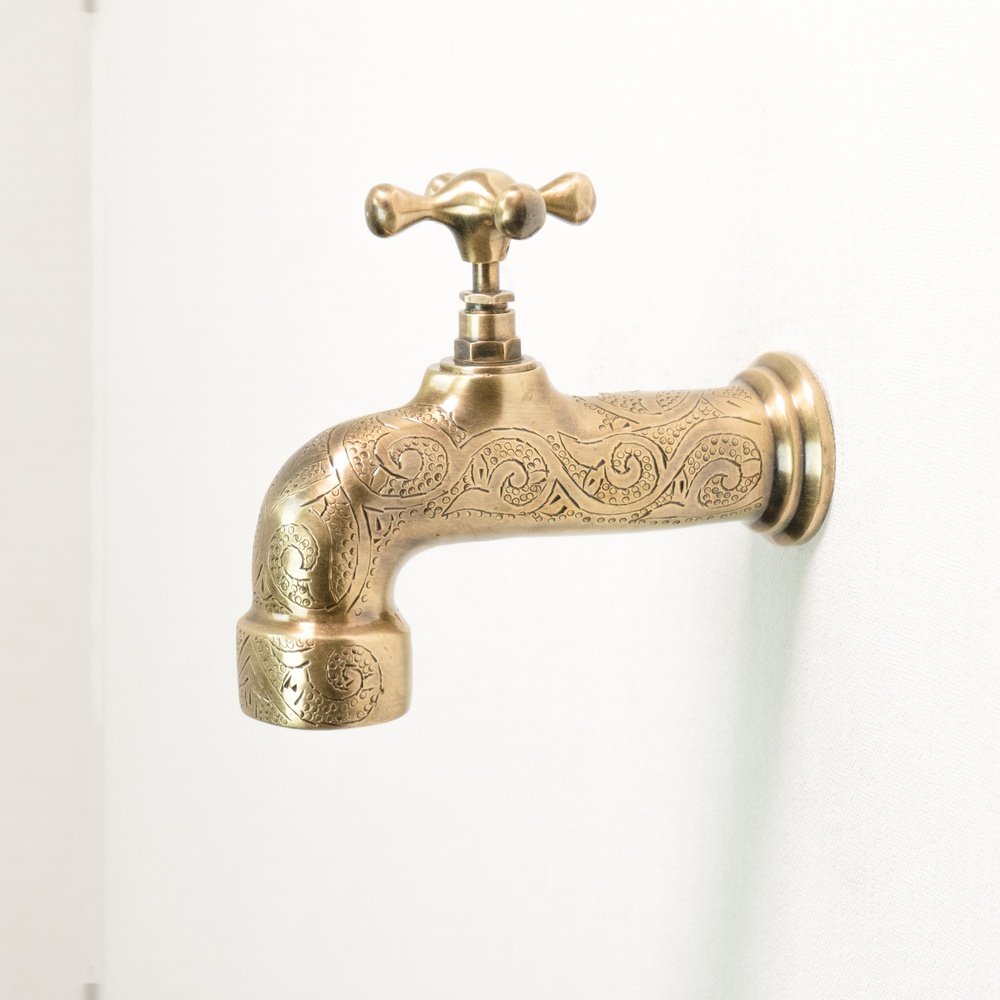 Unlacquered Wall Mount Brass Faucet, Moroccan Wall Faucet For Powder Room The Mghribi Wall Mount Faucet