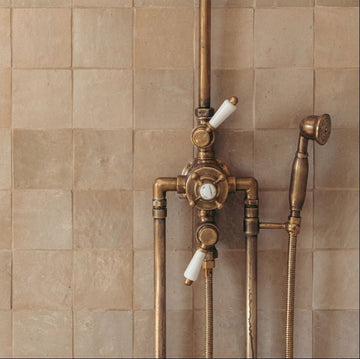 The Thermostatic Surface Mounted Shower, Handcrafted shower head with handheld Thermostatic Shower