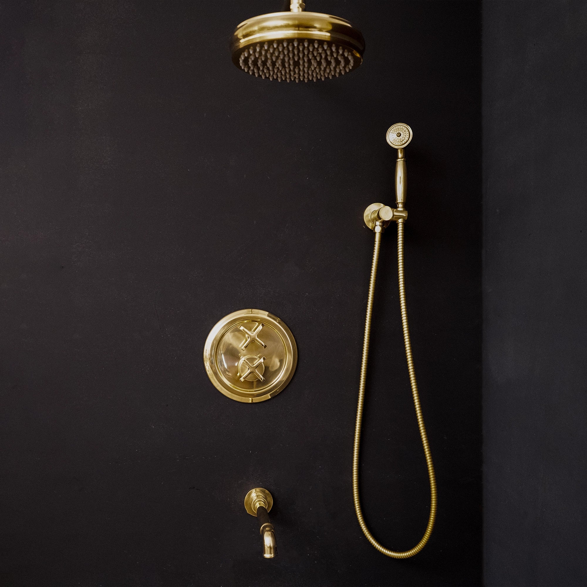 Antique Brass Concealed Shower Head With Arm And Hand Shower Thermostatic Shower Set