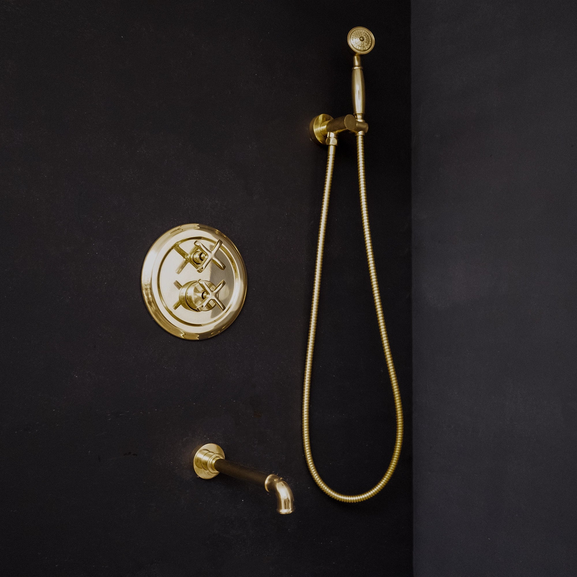 Antique Brass Concealed Shower Head With Arm And Hand Shower Thermostatic Shower Set