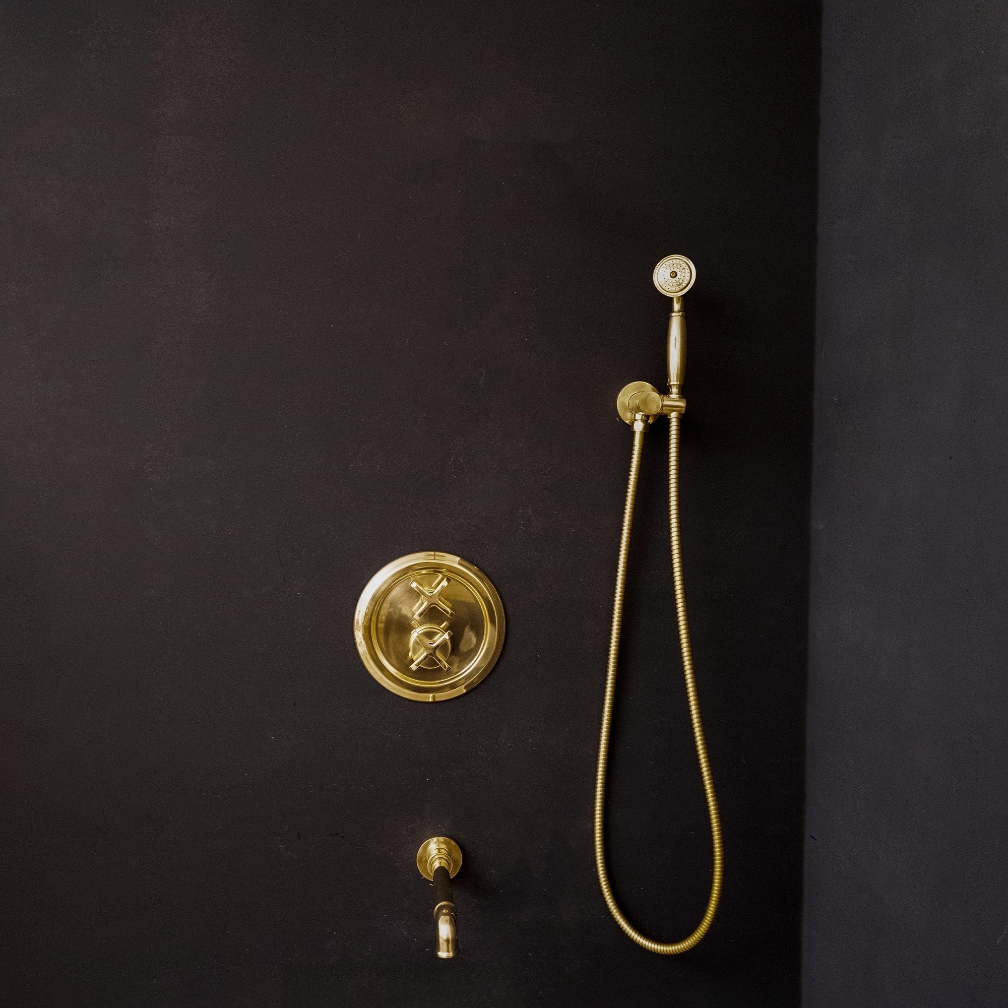 Antique Brass Concealed Shower Head With Arm And Hand Shower Thermostatic Shower Set