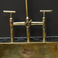 Unlacquered Brass 3 Holes Kitchen Bridge Faucet - Brassna