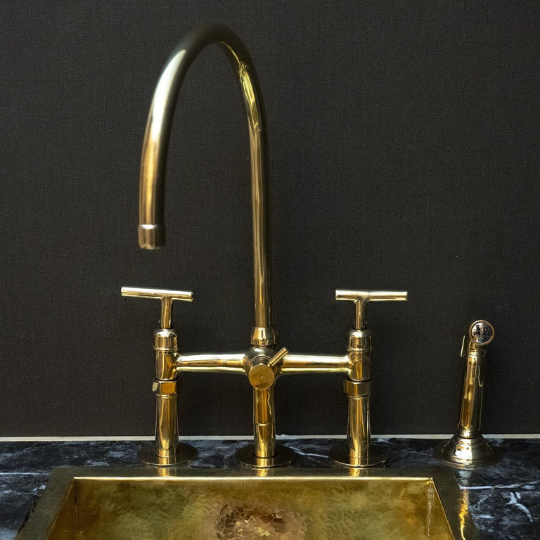 3 Holes Kitchen Bridge Faucet With Straight Lever Handle And Side Sprayer, Three Legs Bridge Kitchen Faucet With Diverter StreamLux Kitchen Faucet