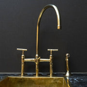 Unlacquered Brass 3 Holes Kitchen Bridge Faucet - Brassna