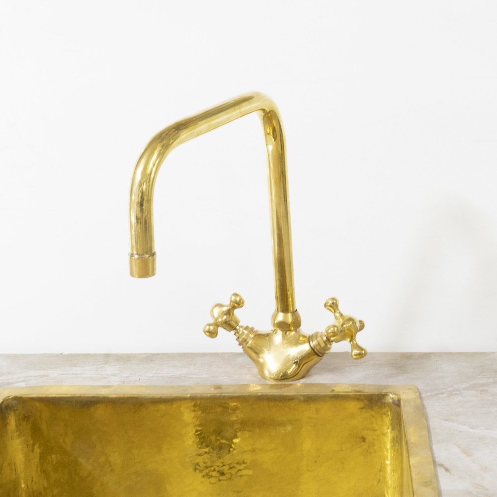 Bathroom and Kitchen Brass Faucet, Tap Kitchen Faucet With Cross Handles Unlacquered Brass Bathroom Faucet