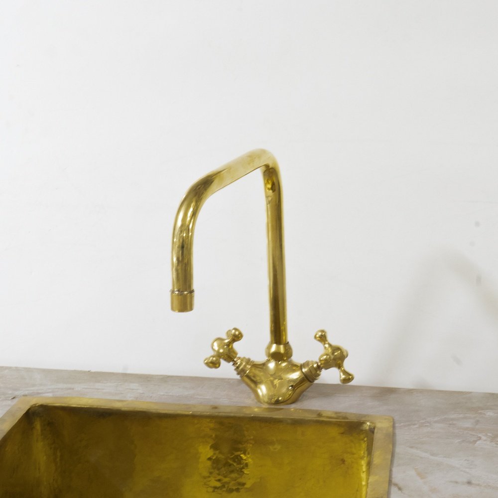 Bathroom and Kitchen Brass Faucet, Tap Kitchen Faucet With Cross Handles Unlacquered Brass Bathroom Faucet