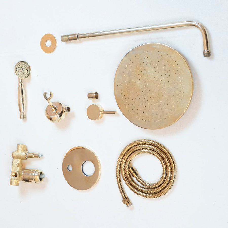 Antique Brass Concealed Shower Head With Arm And Hand Shower PrimeFlow Concealed Shower