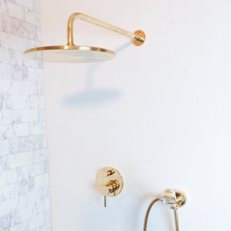 Antique Brass Concealed Shower Head With Arm And Hand Shower PrimeFlow Concealed Shower