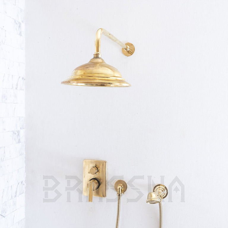 Antique Brass Concealed Shower Head With Arm And Hand Shower RegalFlow Shower Set