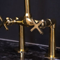Unlacquered Brass Bridge Kitchen Faucet - Brassna