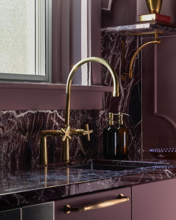  Unlacquered Brass Bridge Kitchen Faucet