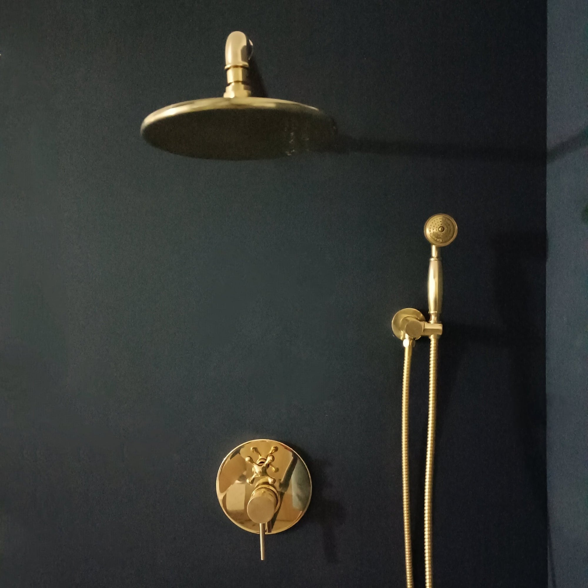 Antique Brass Concealed Shower System with Cross Handles - Luxury In-Wall Mixe Concealed Shower Calie
