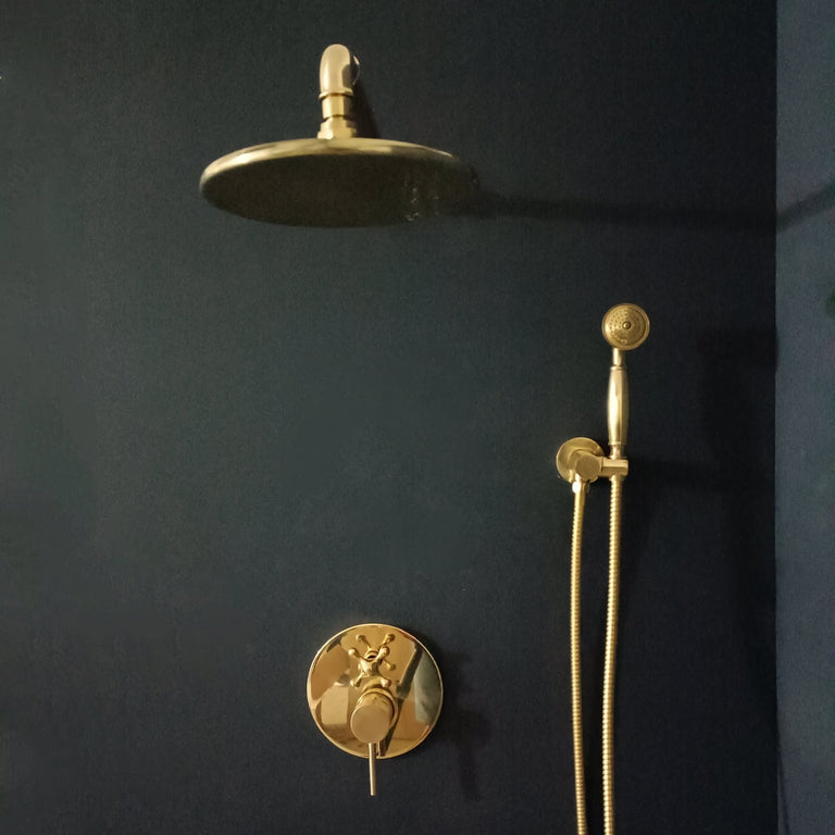 Antique Brass Concealed Shower Head With Arm And Hand Shower Concealed Shower Calie