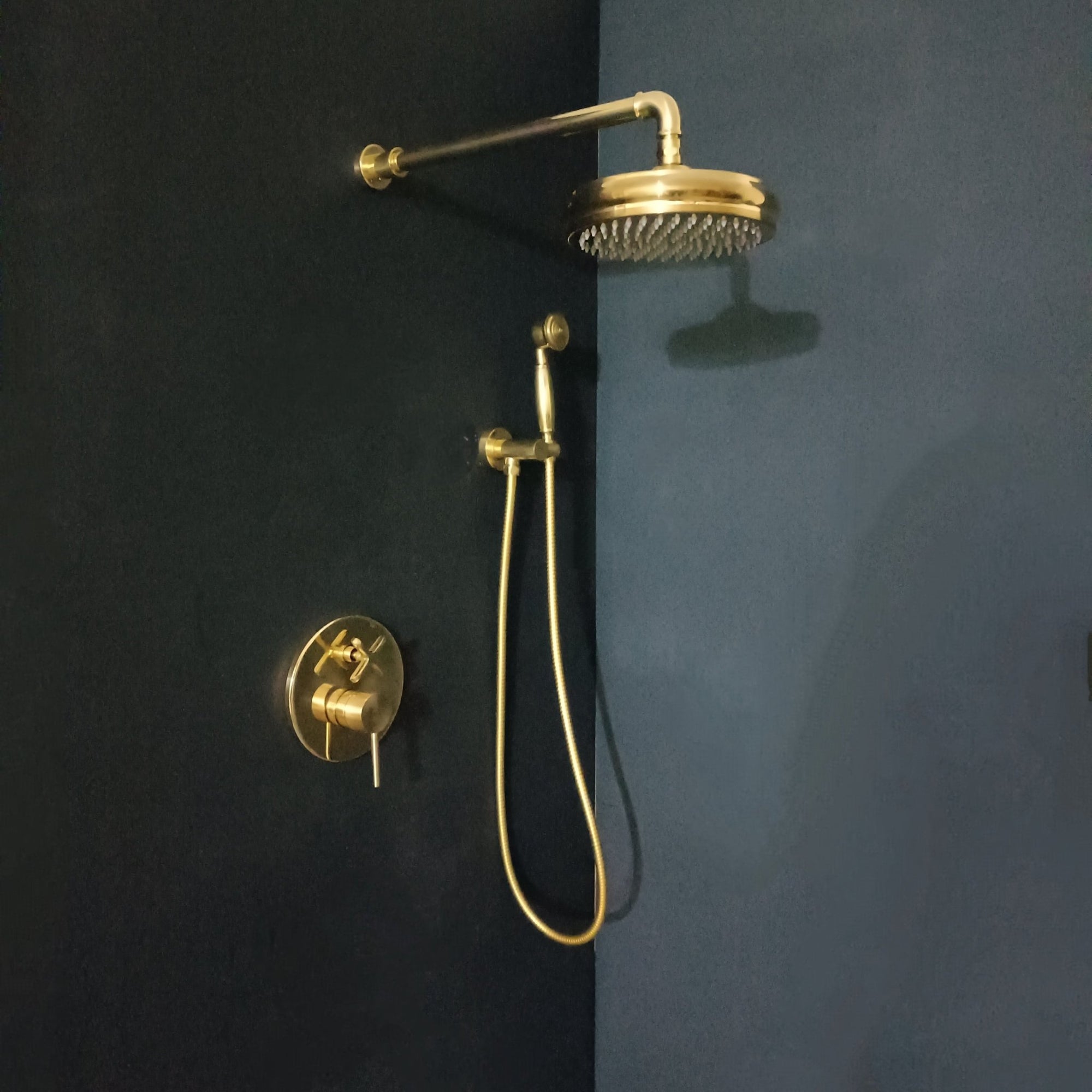 Antique Brass Concealed Shower System with Cross Handles - Luxury In-Wall Mixe Concealed Shower Calie
