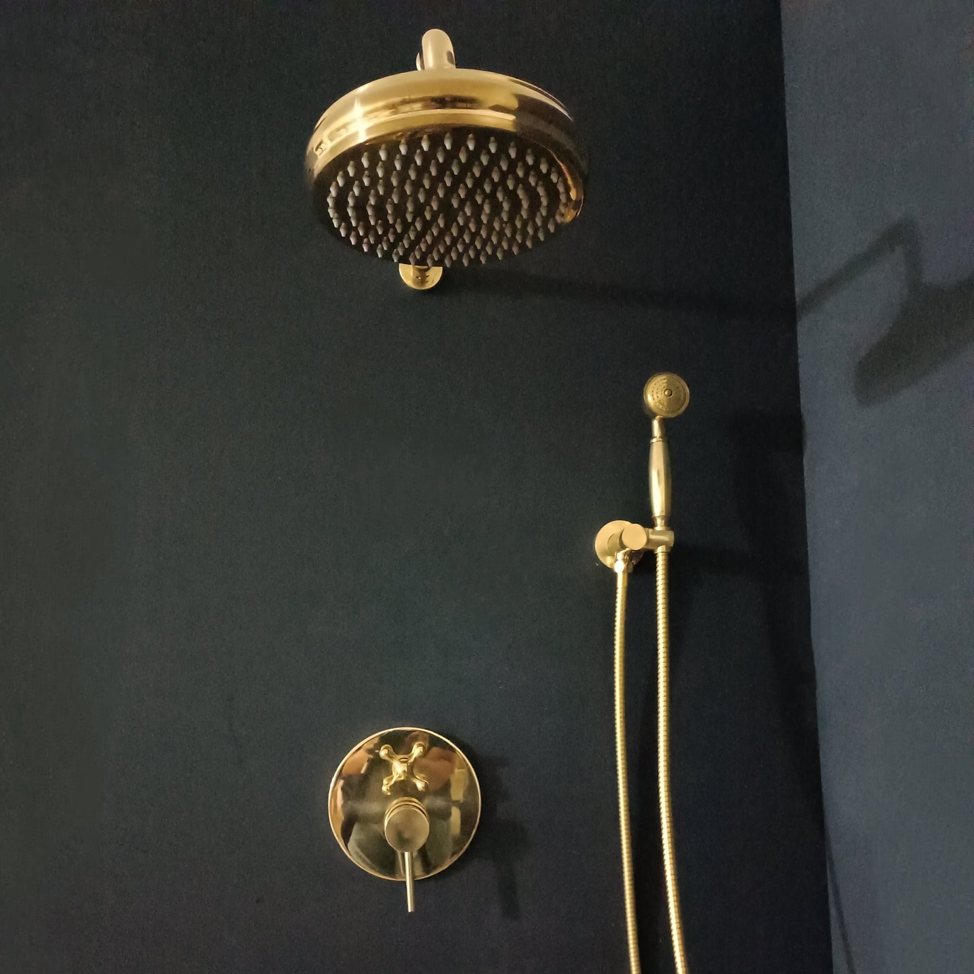 Antique Brass Concealed Shower System with Cross Handles - Luxury In-Wall Mixe Concealed Shower Calie