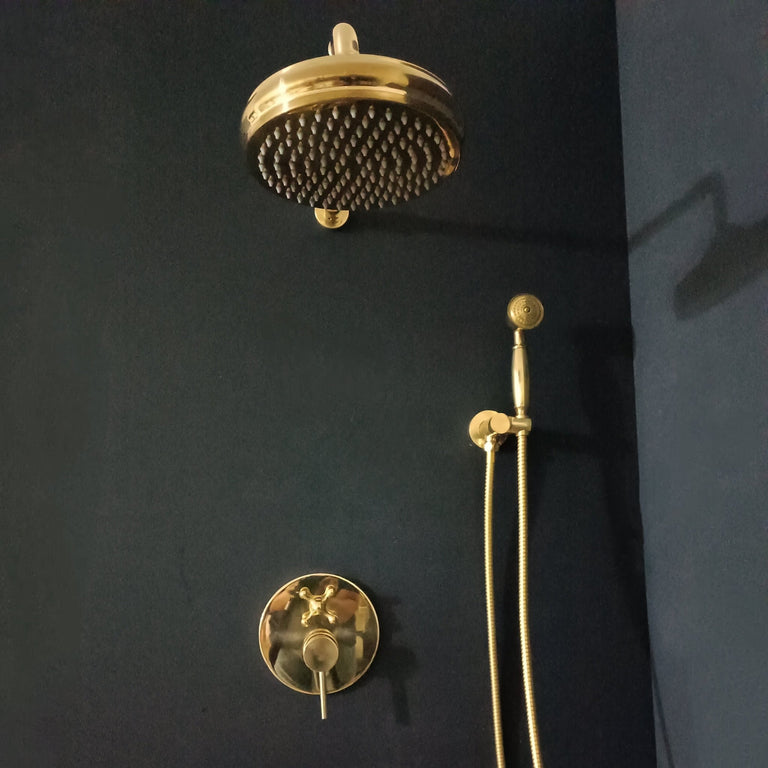 Antique Brass Concealed Shower Head With Arm And Hand Shower Concealed Shower Calie