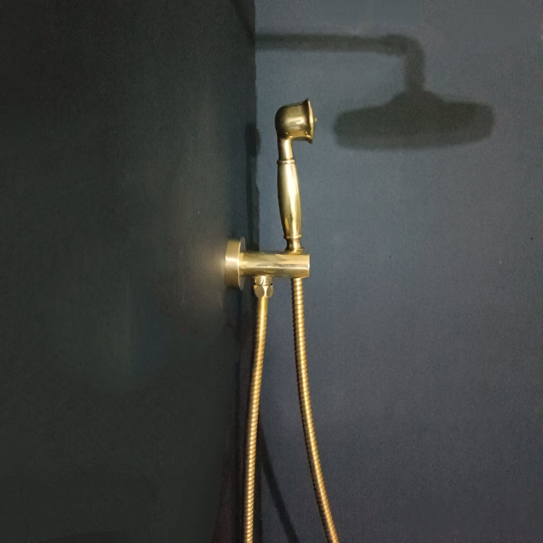 Unlacquered Brass Concealed Shower with cross handle - Brassna
