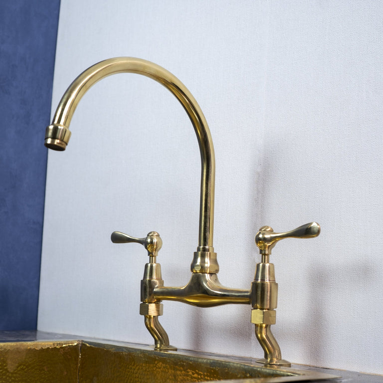 Unlacquered Brass Curved Legs Bridge Faucet - Brassna
