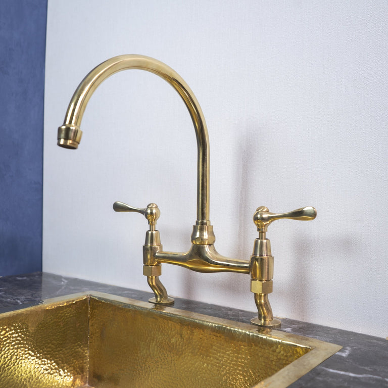 Unlacquered Brass Curved Legs Bridge Faucet - Brassna