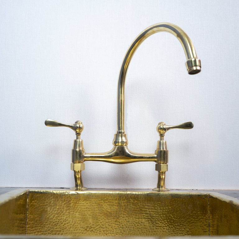 Unlacquered Brass Curved Legs Bridge Faucet - Brassna