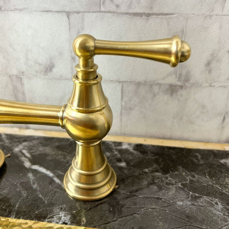 Brass Deck Mount Column Spout 3 Leg Bridge Kitchen Faucet With Sidespray, kitchen faucets, sink faucet, kitchen faucet sink Brass Deck Mount 3 Leg