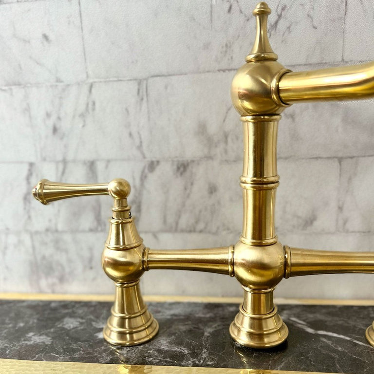 Brass Deck Mount Column Spout 3 Leg Bridge Kitchen Faucet With Sidespray, kitchen faucets, sink faucet, kitchen faucet sink Brass Deck Mount 3 Leg