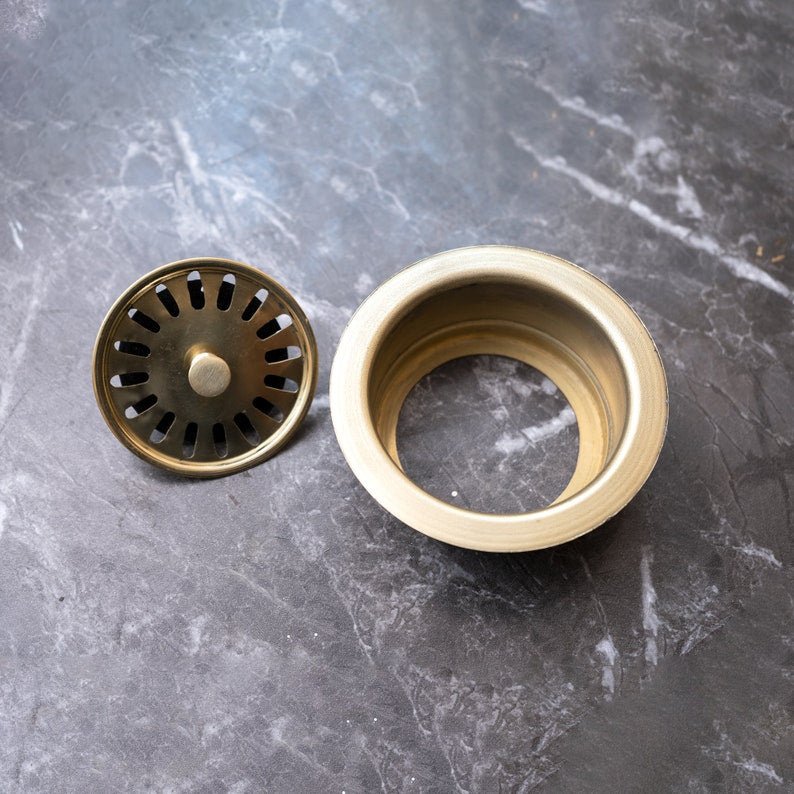 Handcrafted Solid Brass Disposer Hardware II | Brassna Unlacquered Brass Disposer Flange with Removable Basket Strainer