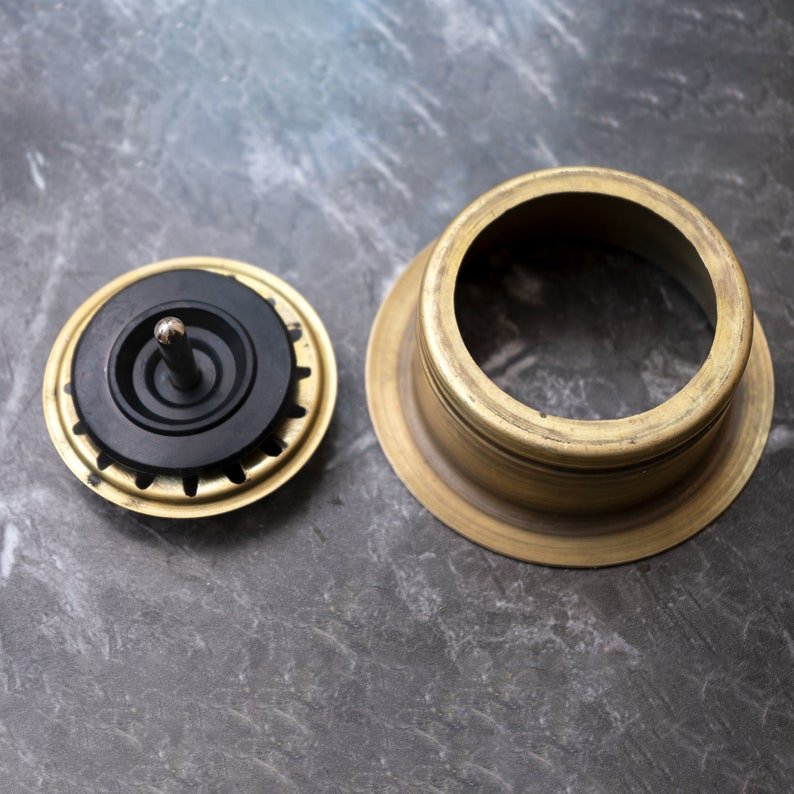  Unlacquered Brass Disposer Flange with Removable Basket Strainer, Handcrafted Solid Brass Sink Flange For Garbage Disposal