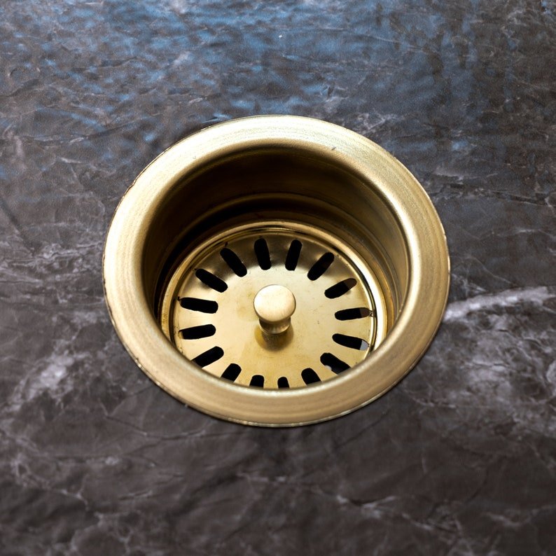  Unlacquered Brass Disposer Flange with Removable Basket Strainer, Handcrafted Solid Brass Sink Flange For Garbage Disposal