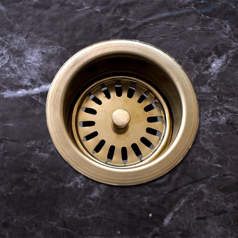  Unlacquered Brass Disposer Flange with Removable Basket Strainer, Handcrafted Solid Brass Sink Flange For Garbage Disposal