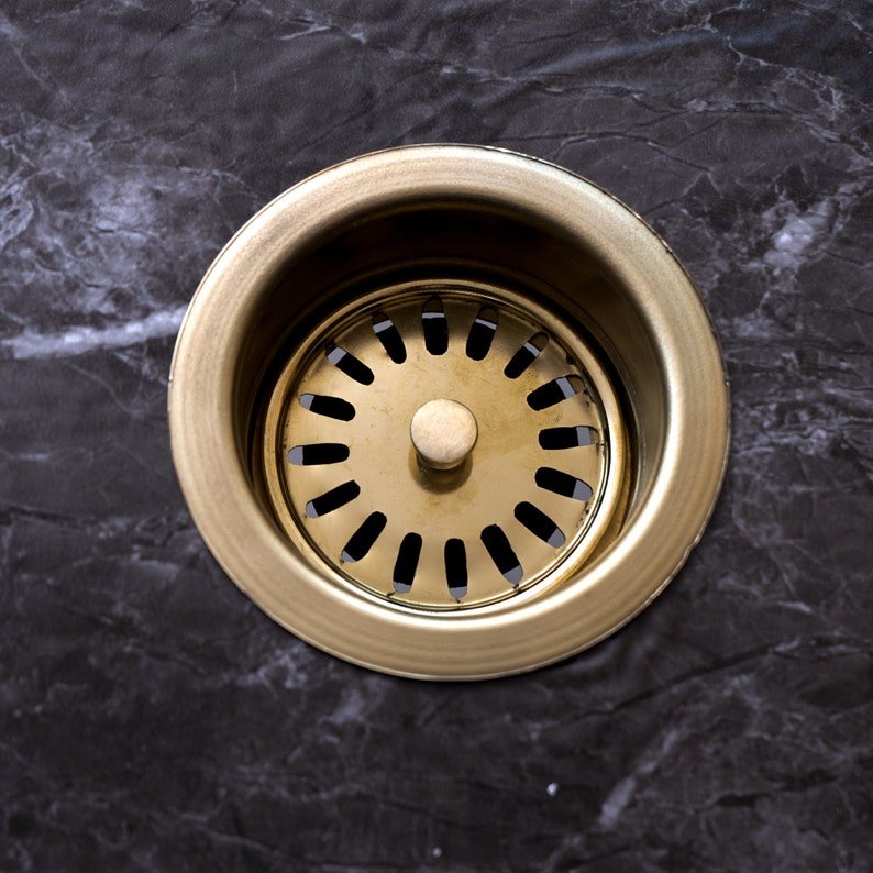  Unlacquered Brass Disposer Flange with Removable Basket Strainer, Handcrafted Solid Brass Sink Flange For Garbage Disposal