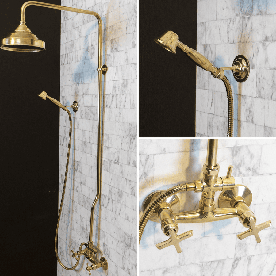 Unlacquered Brass Exposed shower Head with Handheld - Brassna