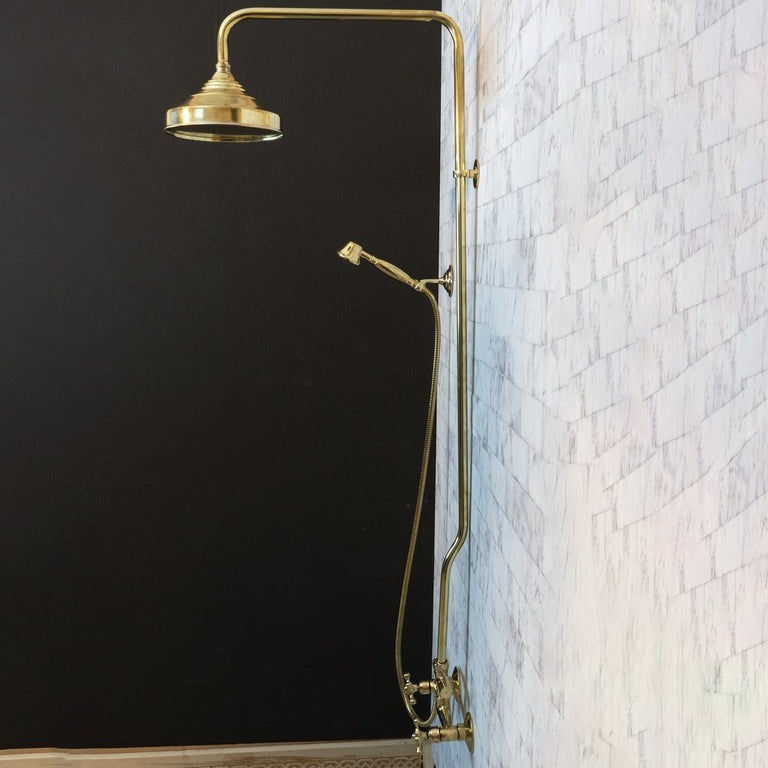 Unlacquered Brass Exposed shower Head with Handheld, Brass Shower System, Dome Shower Head Glamour Shower Set