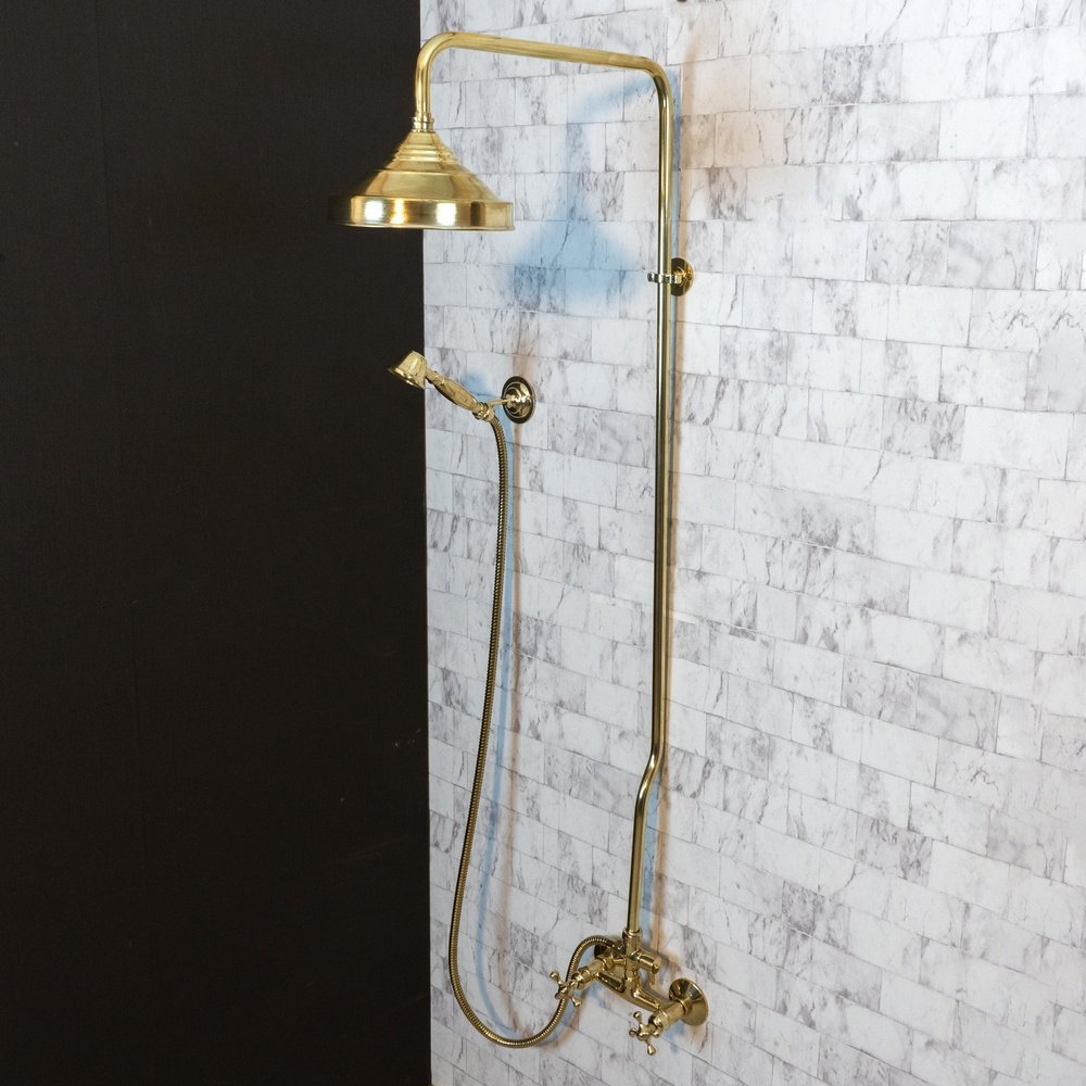 Unlacquered Brass Exposed shower Head with Handheld, Brass Shower System, Dome Shower Head Glamour Shower Set