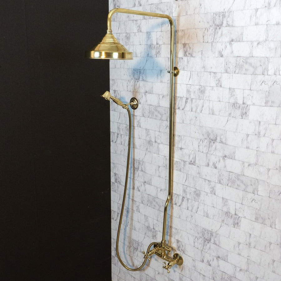 Unlacquered Brass Exposed shower Head with Handheld, Brass Shower System, Dome Shower Head Glamour Shower Set