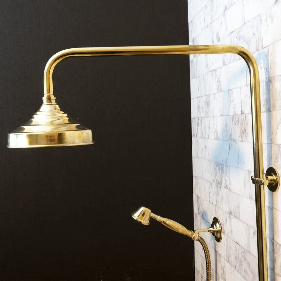Unlacquered Brass Exposed shower Head with Handheld, Brass Shower System, Dome Shower Head Glamour Shower Set
