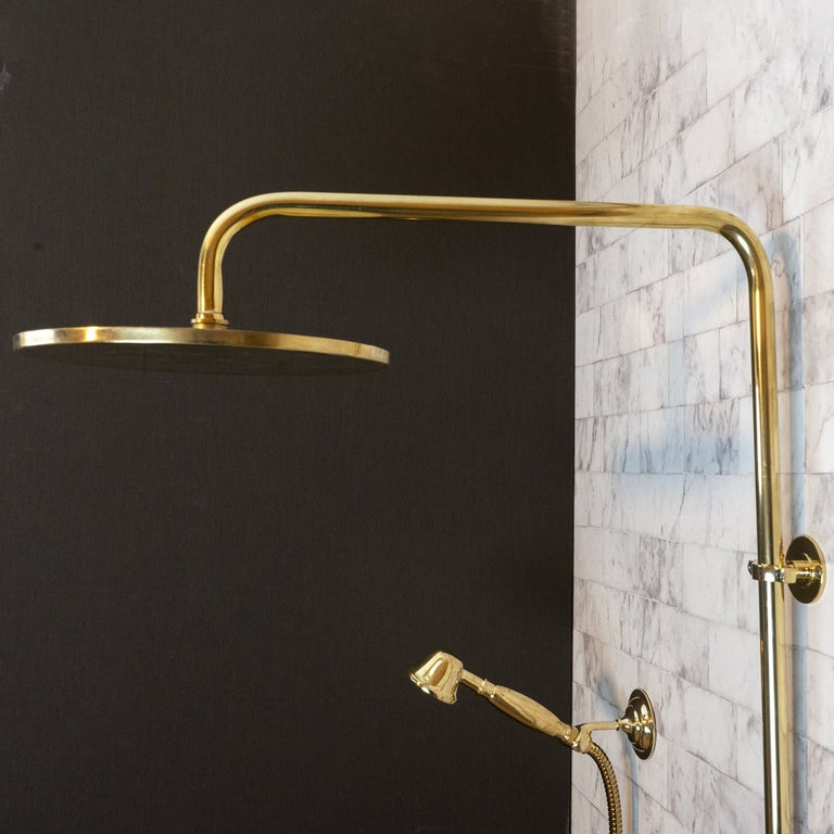 Unlacquered Brass Exposed shower Head with Handheld, Brass Shower System, Dome Shower Head AurePure Shower Set