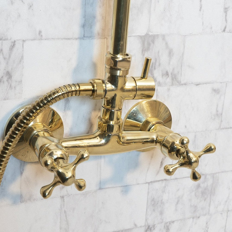 Unlacquered Brass Exposed shower Head with Handheld, Brass Shower System, Dome Shower Head AurePure Shower Set
