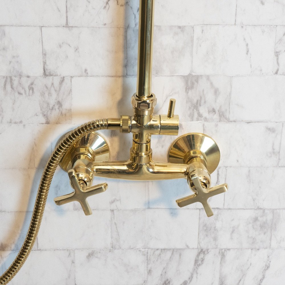Unlacquered Brass Exposed shower Head with Handheld, Brass Shower System, Dome Shower Head AurePure Shower Set