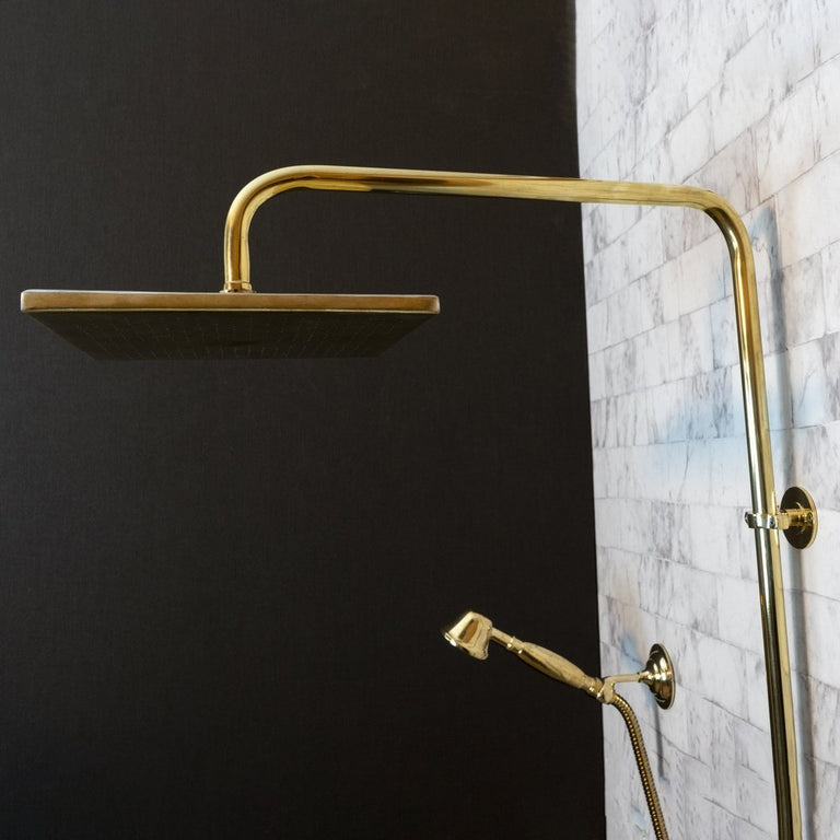 Unlacquered Brass Exposed shower Head with Handheld, Brass Shower System, Dome Shower Head AquaGlide Shower Set