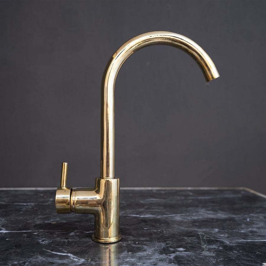 Unlacquered Brass Kitchen Faucet, Handcrafted 360 Degree Swivel, Single Handle, One Hole Faucet Brass Faucet 360 Degree SP