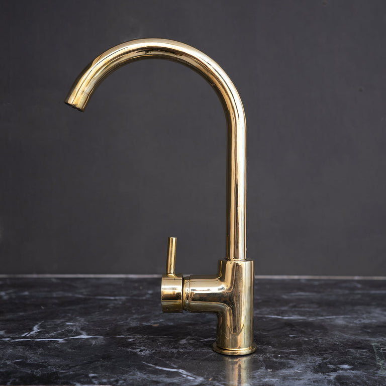 Unlacquered Brass Kitchen Faucet, Handcrafted 360 Degree Swivel, Single Handle, One Hole Faucet Brass Faucet 360 Degree