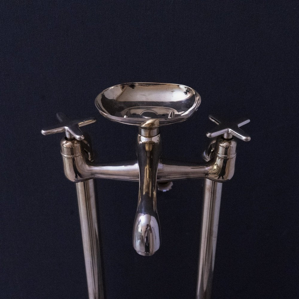 Unlacquered Brass Floor Mount Bath Tub Filler, Brass Bathroom Free Standing Clawfoot Bathtub Faucet With Brass soap holder Bangkok Tub Filler