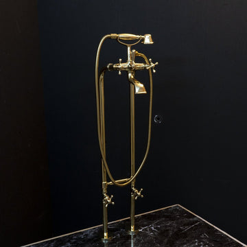 Unlacquered Brass Floor Mount Bath Tub Filler - Brassna
