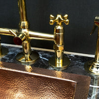 Unlacquered Brass Kitchen Bridge Faucet With Side Sprayer - Brassna
