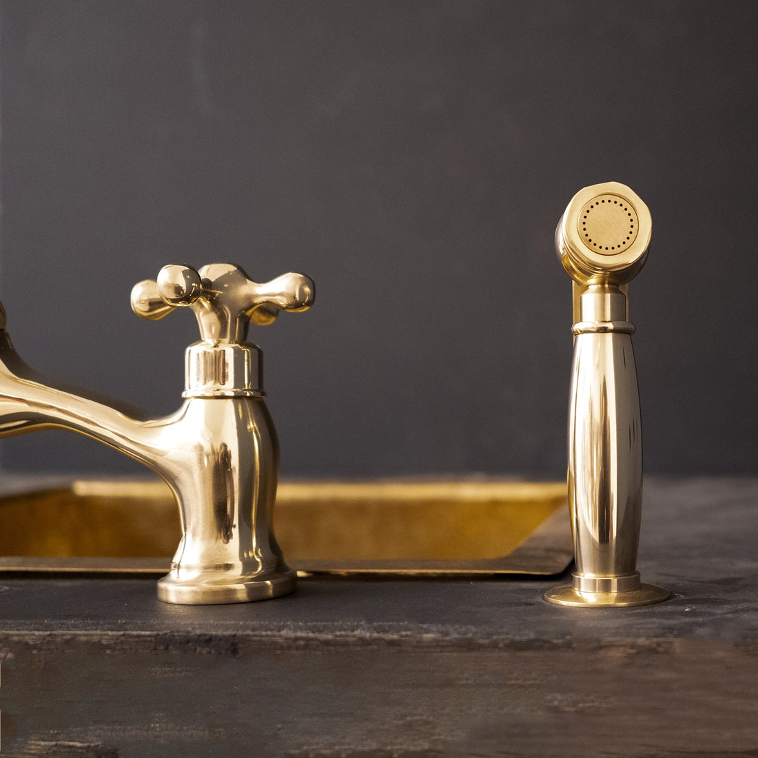Unlacquered Brass kitchen side sprayer - Brassna