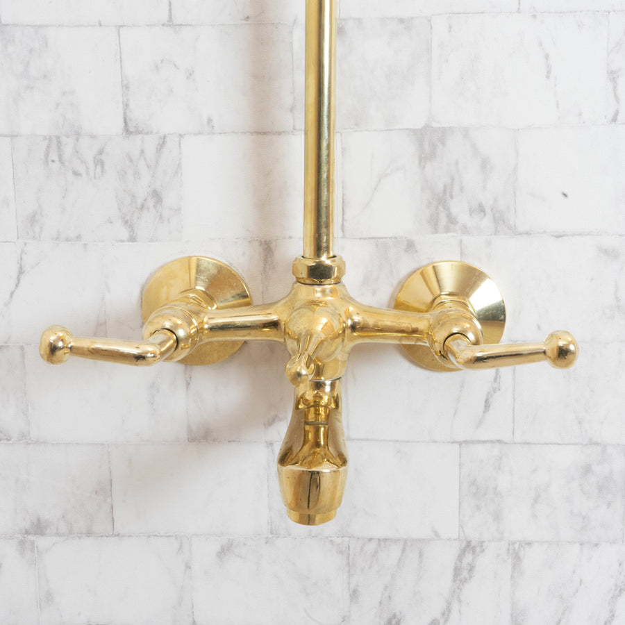 Unlacquered Brass Shower Set With Tub Filler And Square Shower Head - Brassna