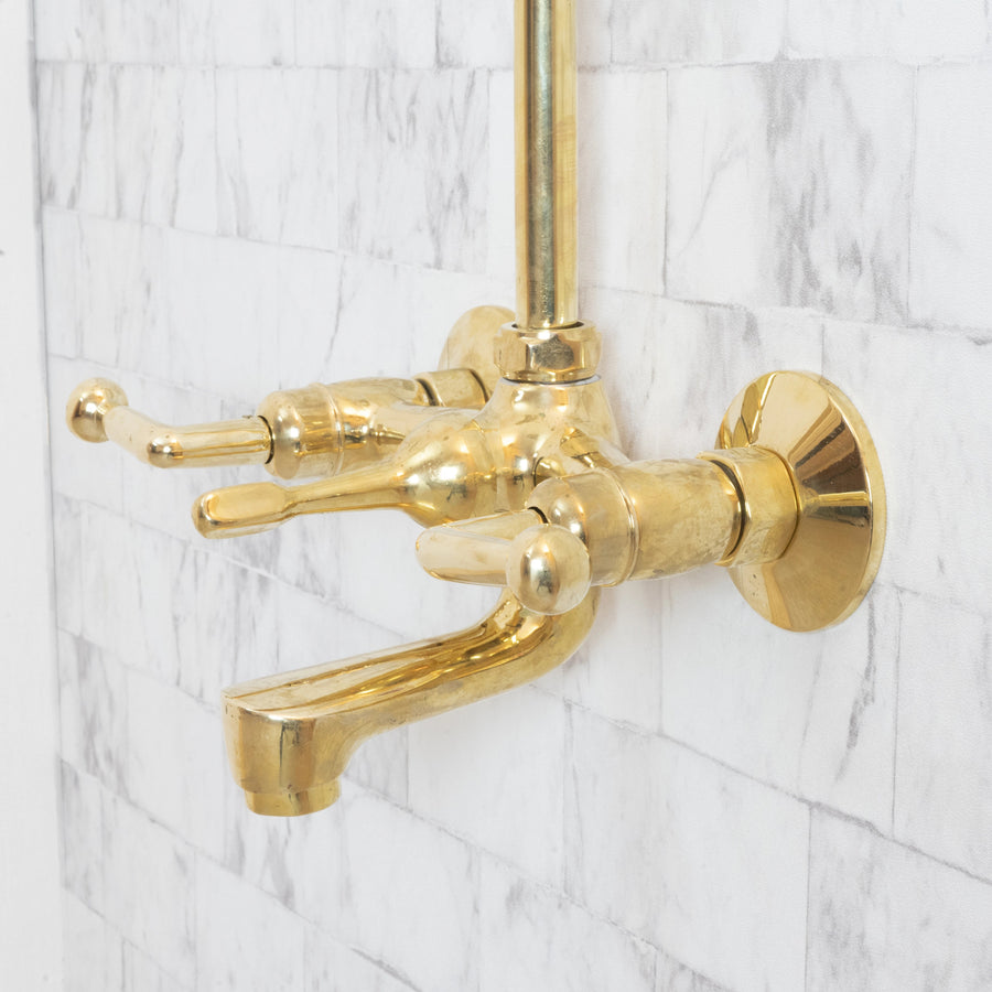 Unlacquered Brass Shower Set With Tub Filler And Square Shower Head - Brassna