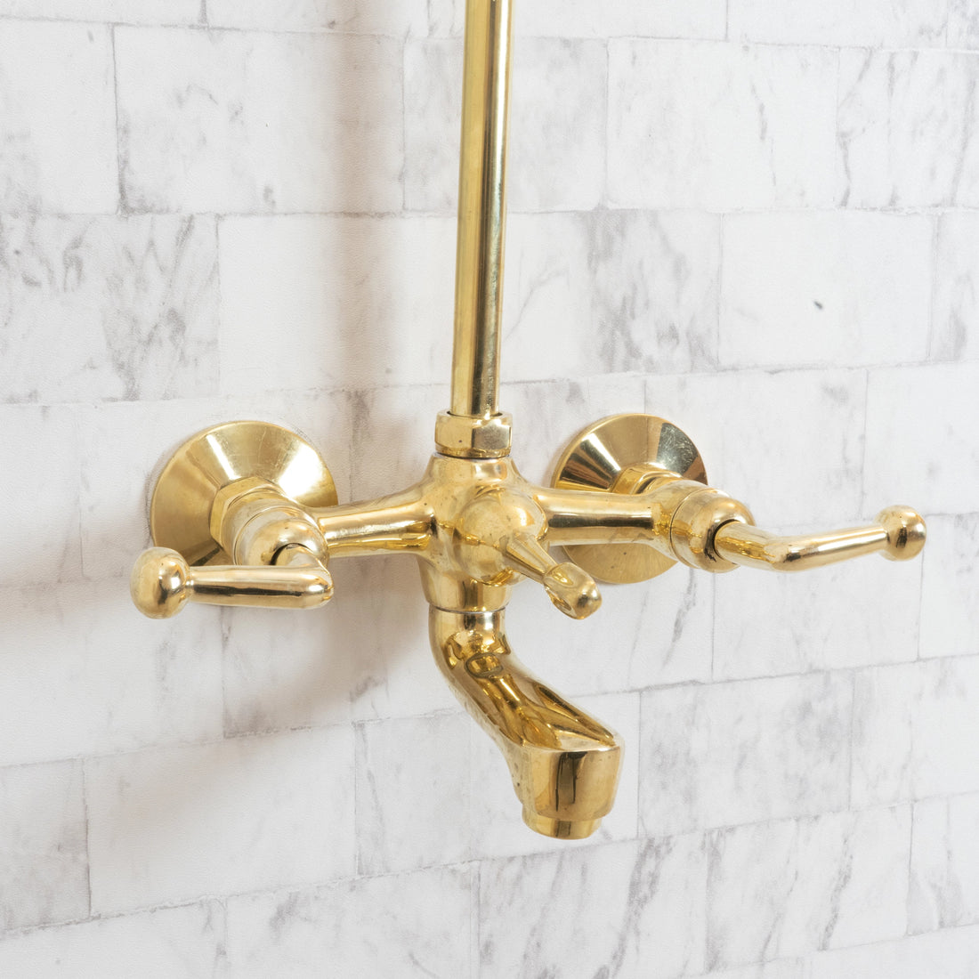 Unlacquered Brass Shower Set With Tub Filler And Square Shower Head - Brassna