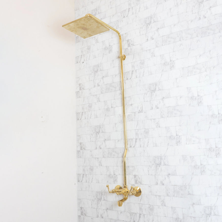 Unlacquered Brass Shower Set With Tub Filler And Square Shower Head - Brassna